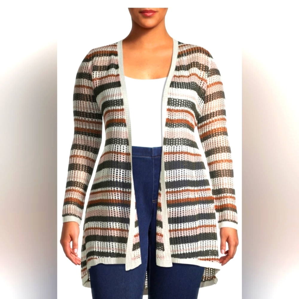No Boundaries Juniors' Plus Striped Cardigan